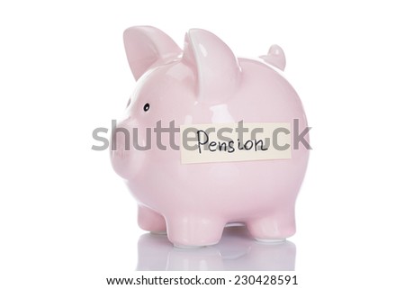 Piggybank with pension label isolated over white background