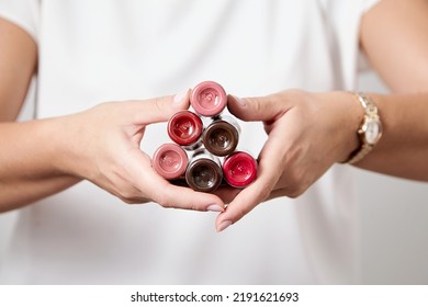 Pigments in bottles for tattoos and permanent makeup in woman hands closeup - Shutterstock ID 2191621693