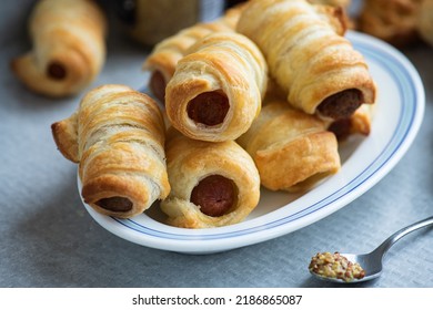 Pigs In A Blanket - Mini Sausage Roll On A Plate.