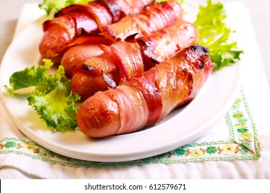 Pigs In Blankets - Sausages Wrapped In Bacon Strips