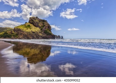 Piha Beach And Lion Rock, Auckland Region, New Zealand.