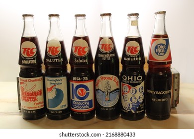 Pikeville, KY United States - June 19th, 2022: Antique Soda Bottles Still Full With A Wooden Pepsi Crate. 