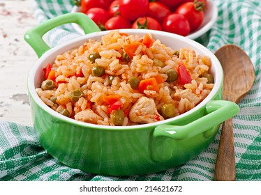 Pilaf With Chicken, Carrot And Green Peas