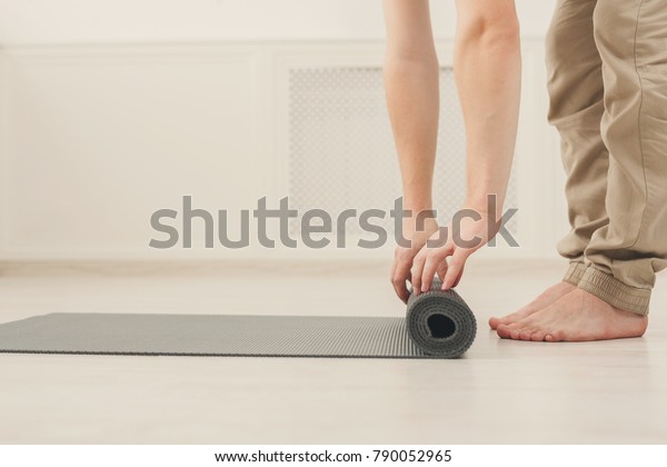 Pilates Background Unrecognizable Man Rolling Yoga Stock Photo