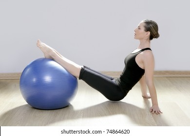 Pilates Woman Stability Ball Gym Fitness Yoga Exercises Girl