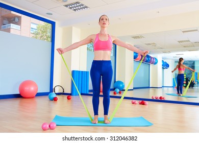 Pilates Woman Standing Rubber Band Exercise Stock Photo 312046382 ...