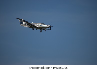 Pilatus PC 12 Aircraft On The Final Approach To The International Airport In Zurich In Switzerland 24.4.2021