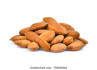 pile of almonds seeds isolated on white background