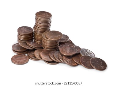 Pile Of American Coins On White Background