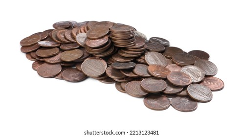Pile Of American Coins On White Background