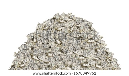 Pile with american one hundred dollar bills isolated on white background