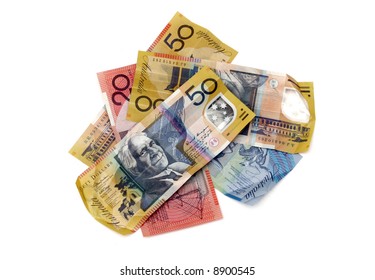 Pile Of Australian Money On A White Background