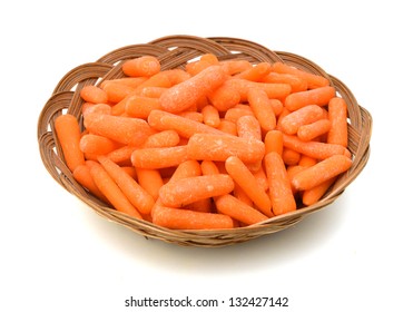 Pile Of Baby Carrots In Basket