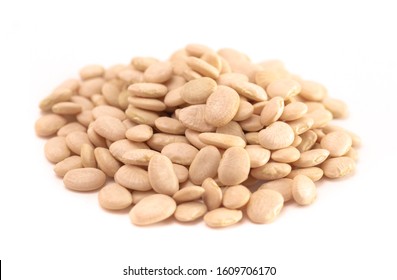 A Pile of Baby Lima Beans or Butter Beans Isolated on a White Background