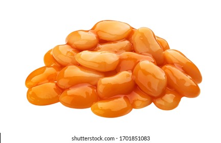 Pile Of Baked Beans In Tomato Sauce Isolated On White Background With Clipping Path