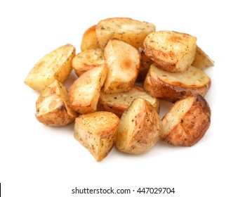 Pile Of Baked Potatoes Wedges Isolated On White