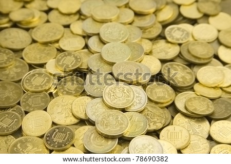 A pile of Bank of england Coins