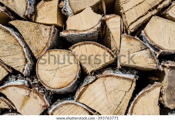 A pile of birch\
firewood