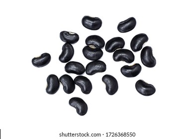 Pile of black beans (Urad dal, black gram, vigna mungo) isolated on white background . Top view. Flat lay. 