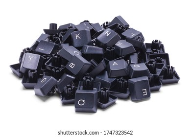 Pile Of Black Computer Keyboard Keys Isolated On White.