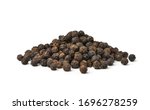 Pile of Black peppercorns (Black pepper) seeds isolated on white background.