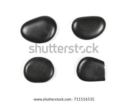 Pile black rocks isolated on white background and texture, top view