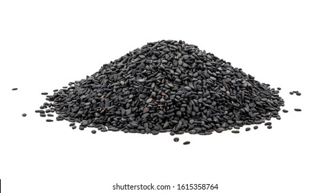Pile of black sesame seeds isolated on white background - Shutterstock ID 1615358764