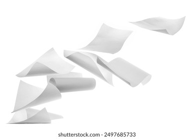 Pile blank white paper flying, sheet falls and twists isolated on white, clipping path - Powered by Shutterstock