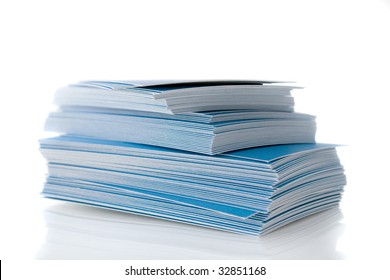 Pile Of Blue Business Cards, Isolated On White Background, With Shadow