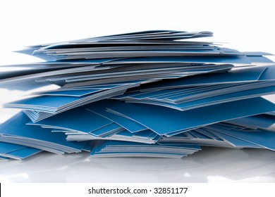 Pile Of Blue Business Cards, Isolated On White Background, With Shadow