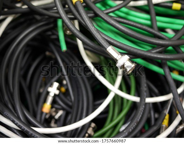 pile of BNC cable connector in the TV
station,selected focus.