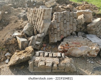 Pile Of Broken Concrete Slab By The Roadside