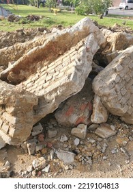 Pile Of Broken Concrete Slab By The Roadside