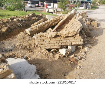 Pile Of Broken Concrete Slab By The Roadside