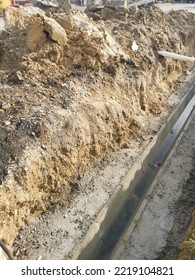 Pile Of Broken Concrete Slab By The Roadside