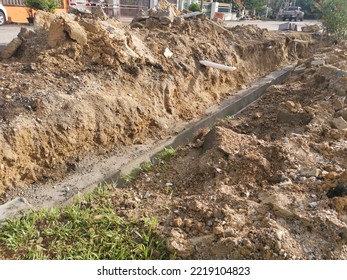 Pile Of Broken Concrete Slab By The Roadside