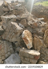 Pile Of Broken Concrete Slab By The Roadside