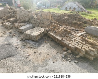 Pile Of Broken Concrete Slab By The Roadside