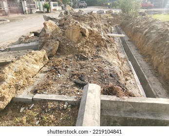 Pile Of Broken Concrete Slab By The Roadside