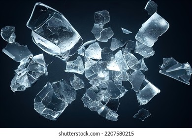 A Pile Of Broken Glass On A Black Surface, A Picture Of Glass Shards From An Ice Bucket.