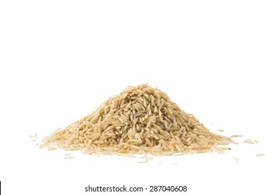 Pile Of Brown Basmati Rice Isolated On White Background