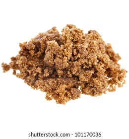 Pile Of Brown Dark Sugar On White Background