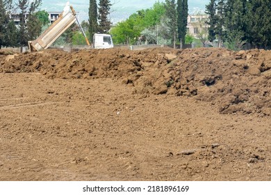 Pile Of Brown Soil. Construction Dirt Pile. Industry