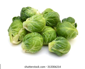 a pile of Brussels sprouts on a white background - Shutterstock ID 313306214