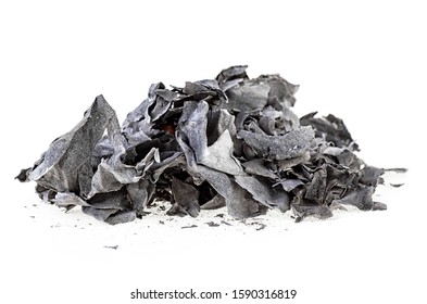 Pile Of Burned Paper On A White Background. Ashes.
