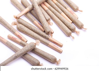 Pile Of Cannabis Joints At A Medical Marijuana Dispensary 