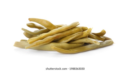 Pile Of Canned Green Beans On White Background