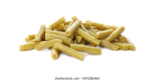 Pile Of Canned Green Beans On White Background