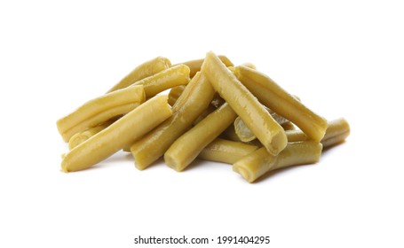 Pile Of Canned Green Beans On White Background