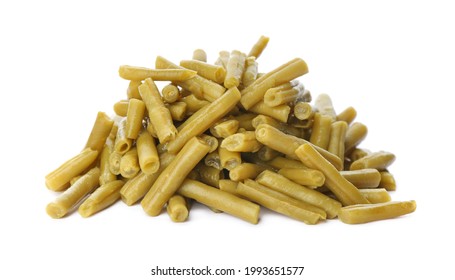 Pile Of Canned Green Beans On White Background